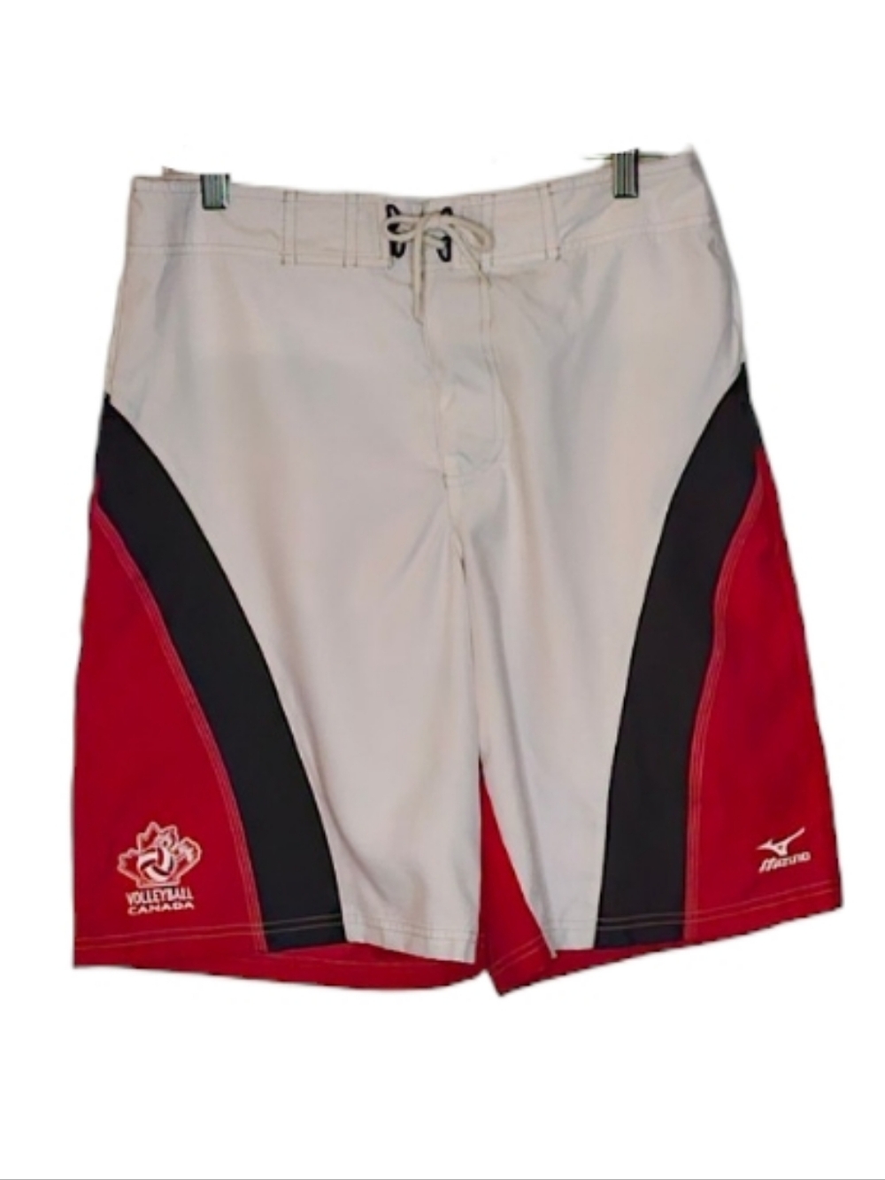 Mizuno Volleyball Canada Long Shorts men's small w 10" inseam White Blue Red